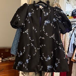 Ganni Black Dress with Blue Floral Design